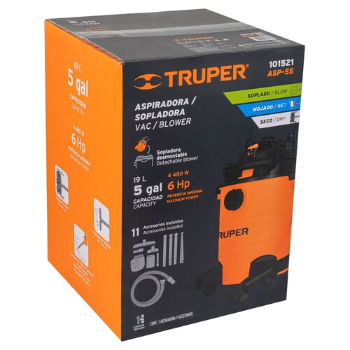 Aspiradora/sopladora de solidos y liquidos 5 gal, plastica 101521