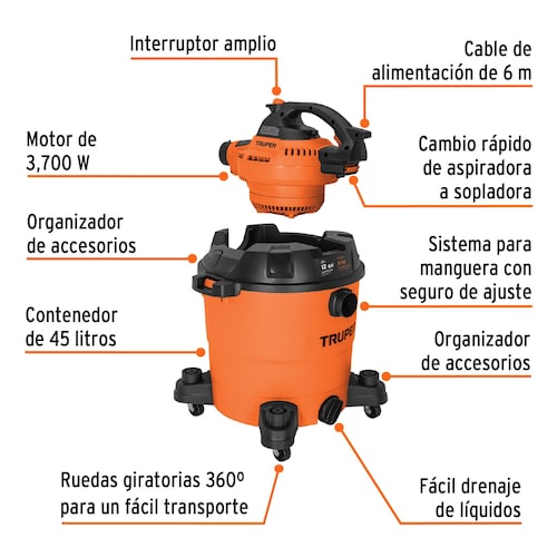 Aspiradora/sopladora de solidos y liquidos 12 gal, plastica 12093