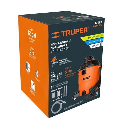 Aspiradora/sopladora de solidos y liquidos 12 gal, plastica 12093