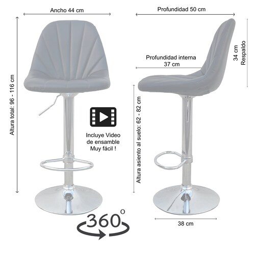 2 Bancos para barra de cocina bar altura ajustable giratorio Punto y Compra 310S2.