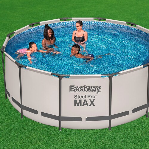 Alberca Estructural Redonda Bestway 122 Cm Con Bomba Gris.