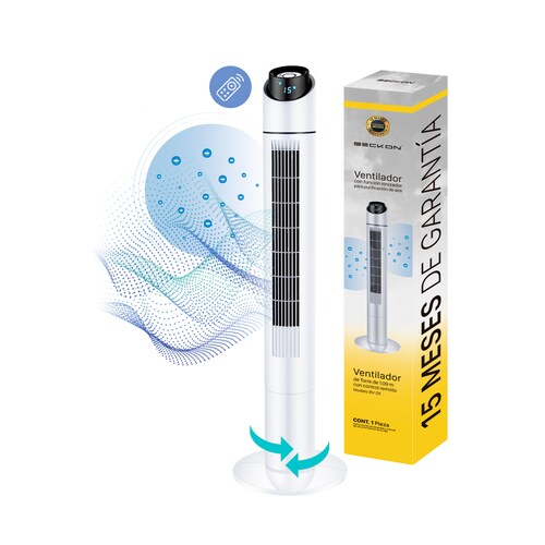 Ventilador de torre con IONIZADOR Oscila 109cm Blanco + control remoto Beckon