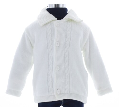 Abrigo Niño Blanco Bebe Chamarra Tejida 3319 0 a 4 Años.