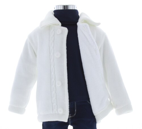 Abrigo Niño Blanco Bebe Chamarra Tejida 3319 0 a 4 Años.