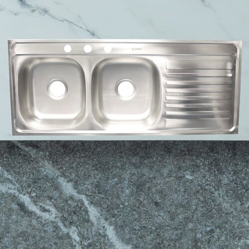 MEER Faucets by CNX | Tarja Doble para Cocina con Escurridero de Acero Inoxidable Satinado, Fregadero Doble para Empotrar, 120 x 50 x 15 cm