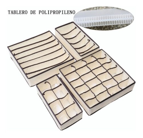 4 Organizador De Ropa Interior Plegable Beige