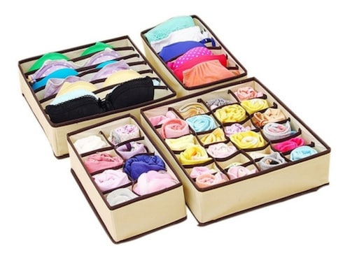 4 Organizador De Ropa Interior Plegable Beige