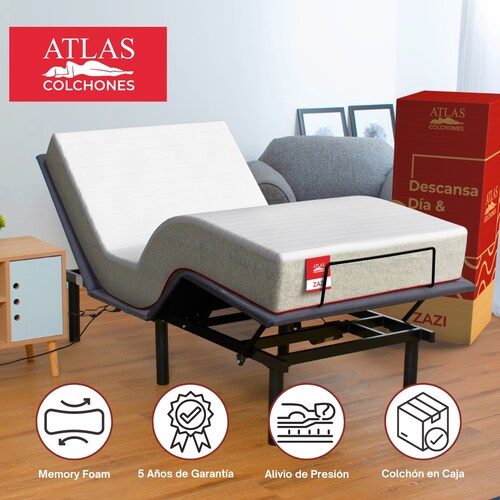 Cama Eléctrica Ajustable con Colchón Memory Foam En Caja Individual Zazi