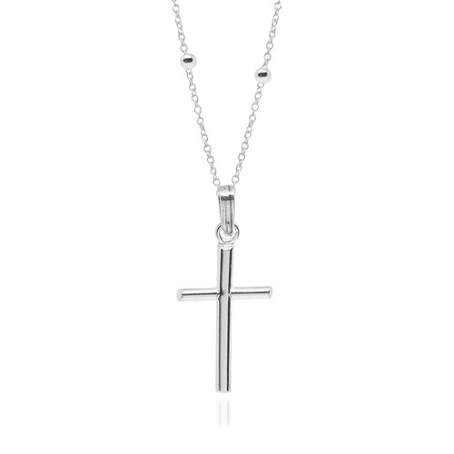 Cruz columna de plata .925 con cadena de bolitas, Colección Nube, Joyería para Mujer de Anante Joyería.