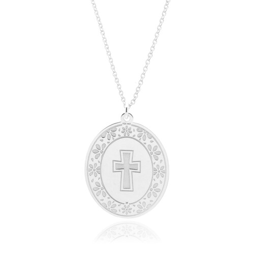 Medalla grande Cruz de plata .925 con cadena, Colección Nube, Joyería para Mujer de Anante Joyería.