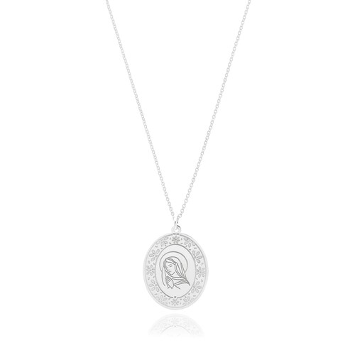 Medalla grande Virgen de plata .925 con cadena, Colección Nube, Joyería para Mujer de Anante Joyería.
