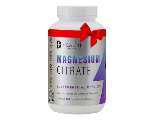 Citrato de Magnesio,100% Natural, B Health Be Natural, sin azúcar, Keto - 180 cápsulas de 500 mg c/u