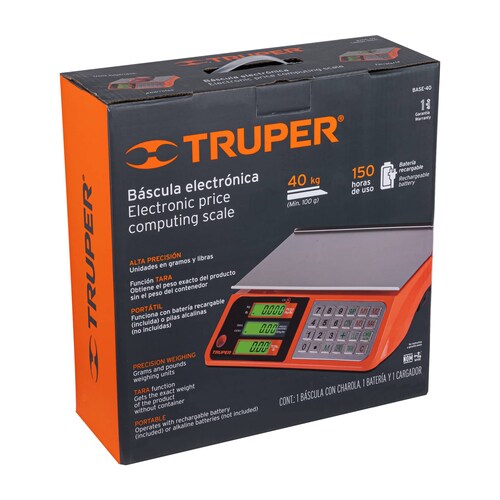 Báscula capacidad 40 kg electrónica multifunciones, Truper 15241