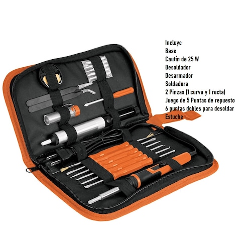 Kit para soldar con Cautín de 25w para electrónica incluye 17 accesorios con Estuche Truper  