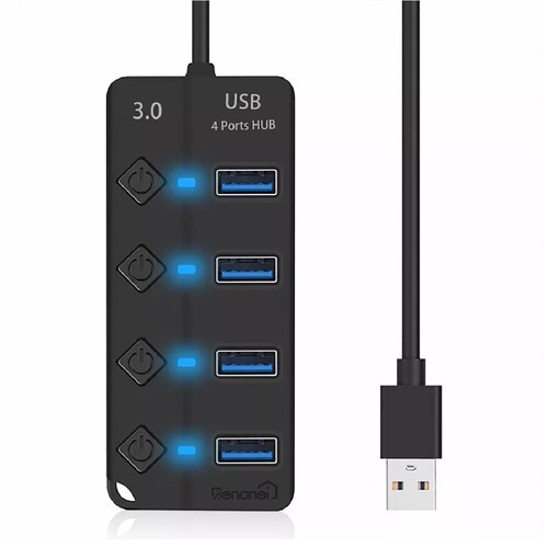 Splitter Con Interruptor Independiente 4 Puertos Usb 3.0 Hub 