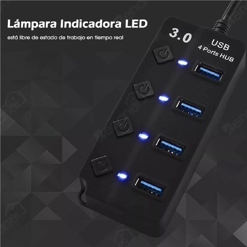 Splitter Con Interruptor Independiente 4 Puertos Usb 3.0 Hub 