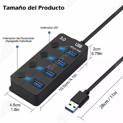 Splitter Con Interruptor Independiente 4 Puertos Usb 3.0 Hub 