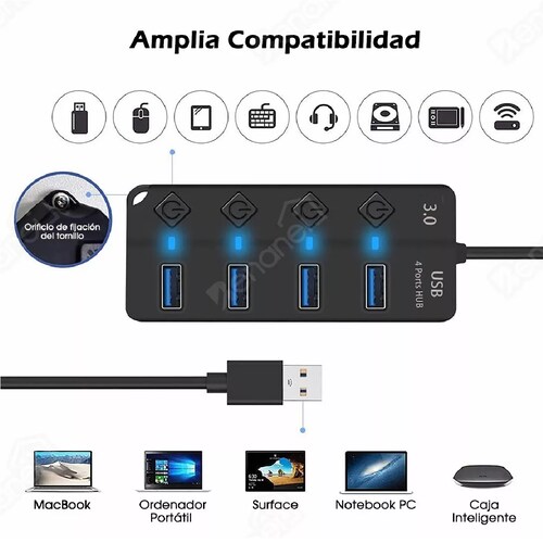 Splitter Con Interruptor Independiente 4 Puertos Usb 3.0 Hub 