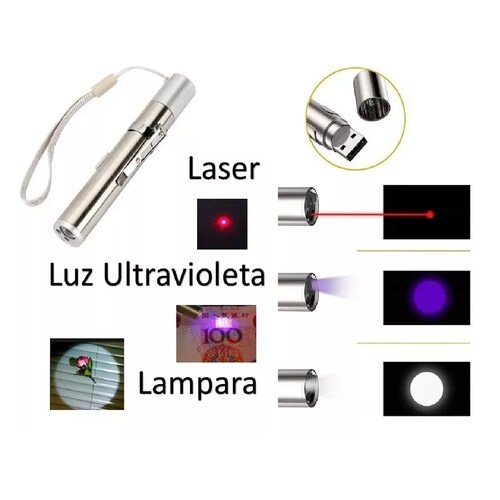 Puntero Apuntador Laser Lampara Luz Uv 3 En 1 Recargable