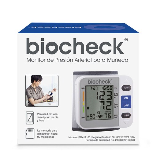 Medidor Arterial Biocheck Digital, Muñeca, Azul Baumanometro.