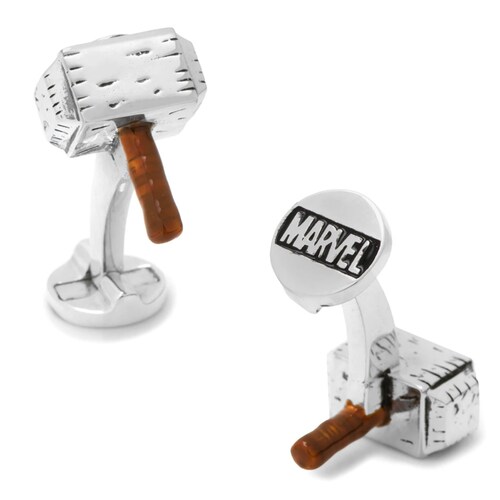 Mancuernillas Martillo Thor Mjolnir Plateadas Caja De Regalo Marvel