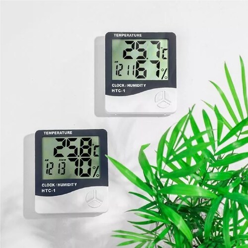 Higrometro Digital Termometro Medidor Humedad Reloj Alarma