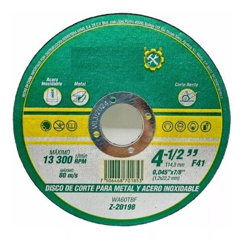 Disco Corte Acero 4-1/2 Inoxidable Y Metal Paquete 100 Pieza