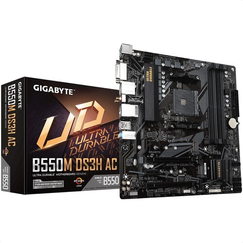 Tarjeta Madre GIGABYTE B550M DS3H AC 4xDDR4 2xPCI-E WiFi BT Socket AM4.
