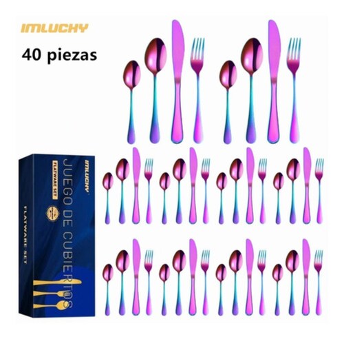 Cubertería Acero Inoxidable 40 Piezas Colorido 
