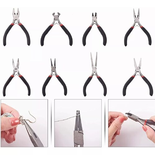 Set 8 Pzs Pinzas Para Armado Bisuteria Punta Corte Engarce Plana