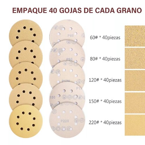Set 200 Piezas Discos De Lija Perforados De 5 Pulgadas