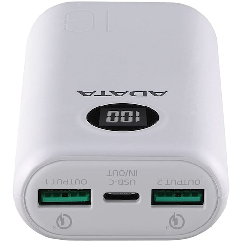 Bateria Adata P10000QCD 10000mAh Blanco USB Power Bank Cargador Portatil AP10000QCD-DGT-CWH.