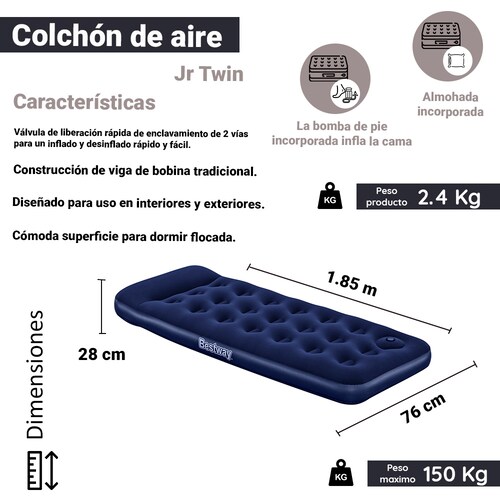Colchón Inflable Individual Jr.twin Bestway Bomba Integrada