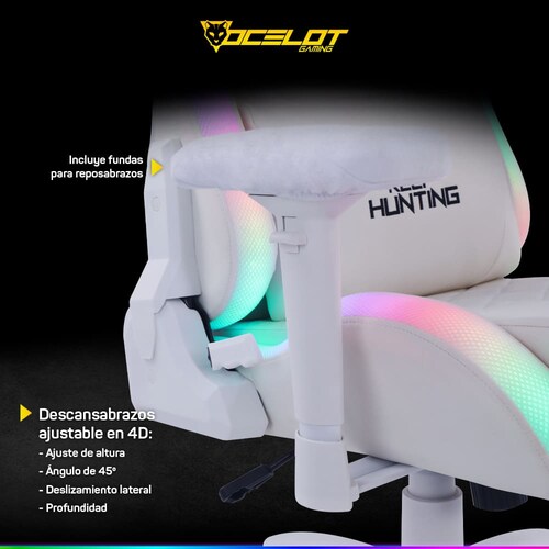 Silla Ocelot Gaming ORGB White Thundra, RGB, Reclinable con Reposabrazos 4D, Blanco
