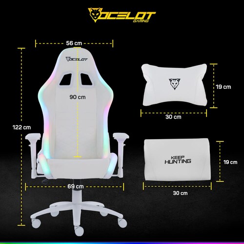 Silla Ocelot Gaming ORGB White Thundra, RGB, Reclinable con Reposabrazos 4D, Blanco