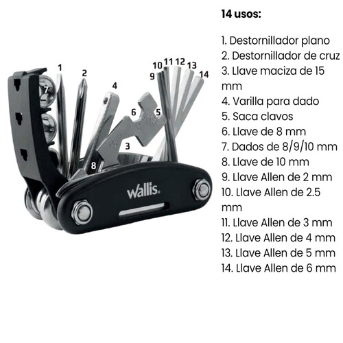 Multiherramienta Mantenimiento Auto Moto Bici Acero Wallis 