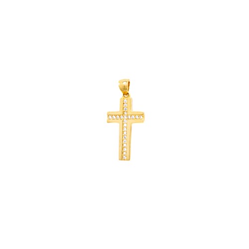 Cruz Lisa con Circonias Oro 14 Kilates.