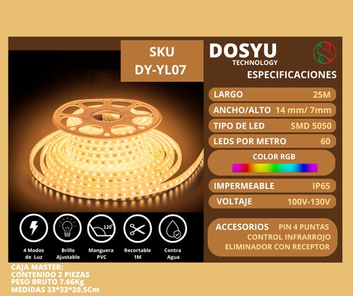 Tira de led flexible de 5 metros SMD 5050 120 led / m doble ancho