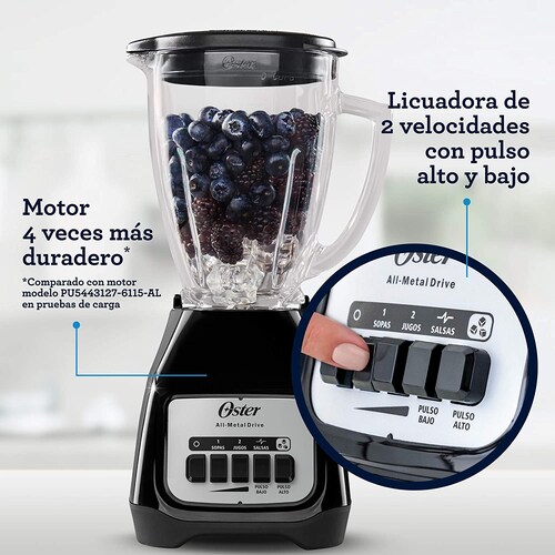 Licuadora Oster 2 velocidades más pulso y vaso de vidrio BLSTKAGBPB013