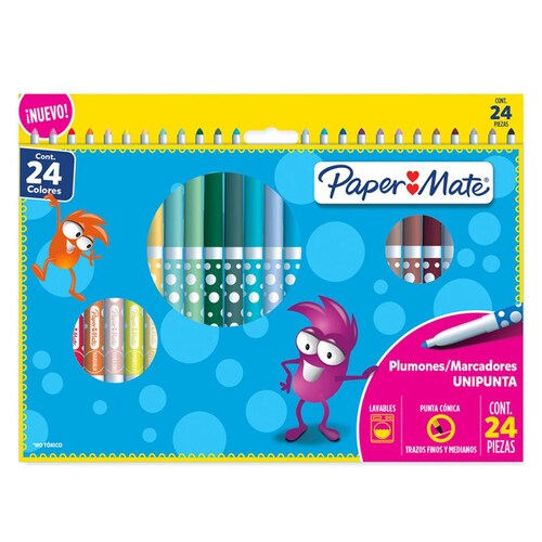 Plumones Marcadores Paper Mate 24 pzas Unipunta Cónica