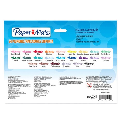 Plumones Marcadores Paper Mate 24 pzas Unipunta Cónica