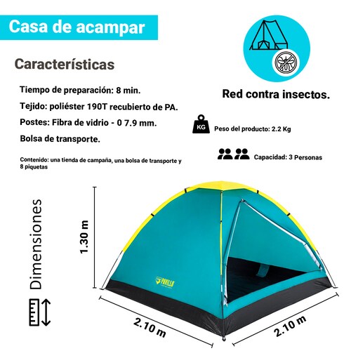 Tienda Casa De Campaña Grande Bestway Camping Para 3 Personas