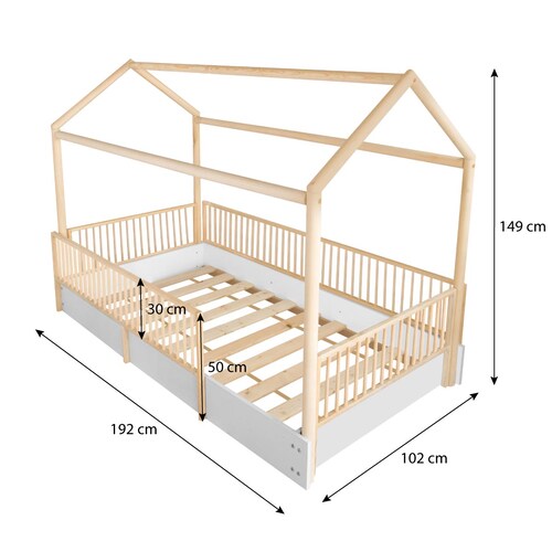 Duduk Cama Casa Con Barandales De Madera Individual Blanca.