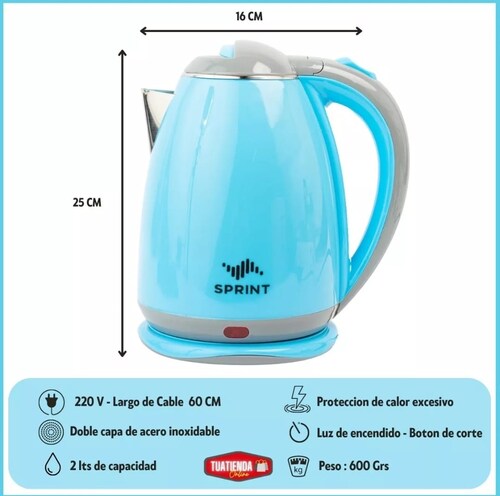 Jarra Tetera Eléctrica 2L Aluminio Calienta Rápido Cafetera Agua