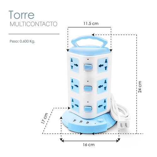 Multicontacto Torre 12 Contactos 3 Entradas Usb Universal