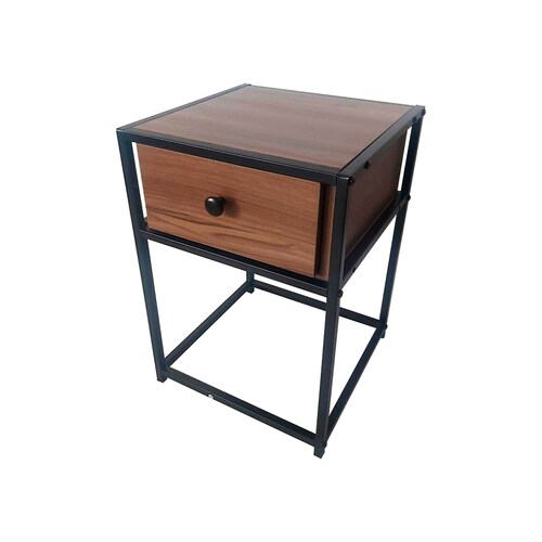 Mesita de noche minimalista, buro de 1 cajon estilo industrial