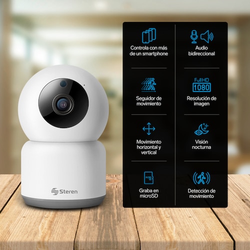 Steren CCTV-218 Cámara de seguridad Wi-Fi HD robotizada, visión nocturna, audio bidireccional 