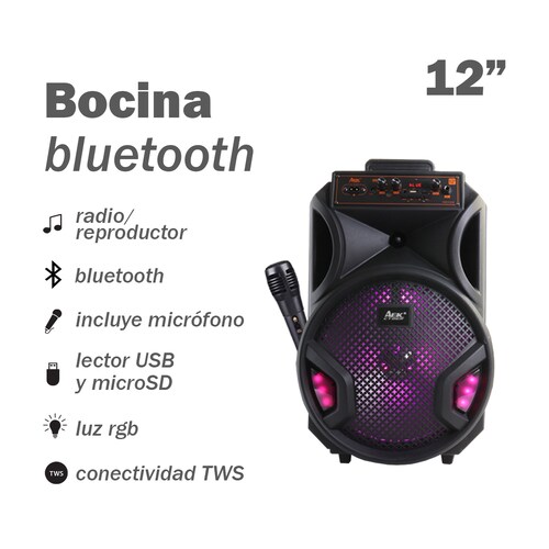 Bocina Portátil de 12" con Bluetooth y Micrófono Incluido Link Bits S-11205