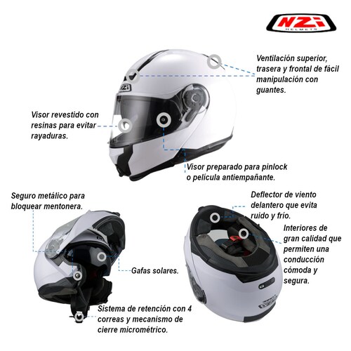 Casco Moto Abatible NZI COMBI 2 DUO Certificado ECE Blanco