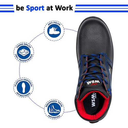 Zapato de Seguridad WSM, Ergonómico y muy ligero. Con Casquillo de Policarbonato. Bota de trabajo. Es un calzado Industrial inyectado directo al corte dieléctrico y antiderrapante. Est. 2958-MI